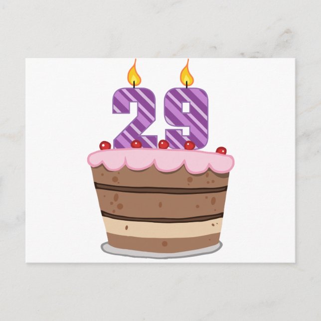 Postal 29 años en el pastel de cumpleaños (Anverso)