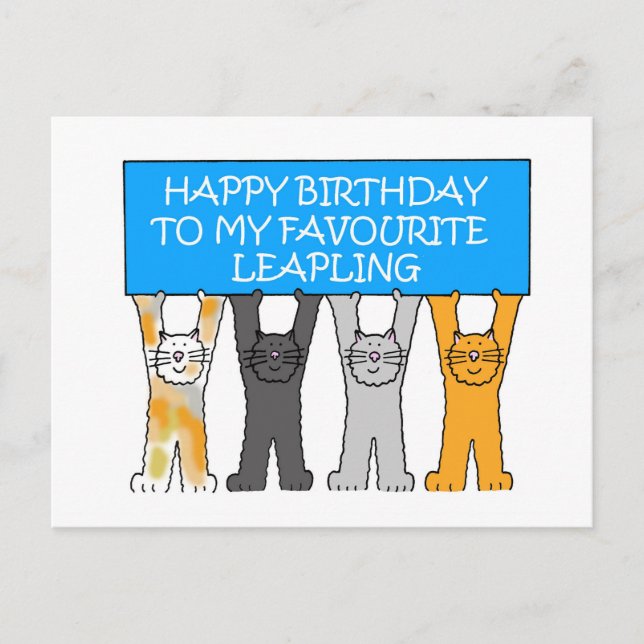 Postal 29 de febrero Gatos Personalizados de cumpleaños (Anverso)