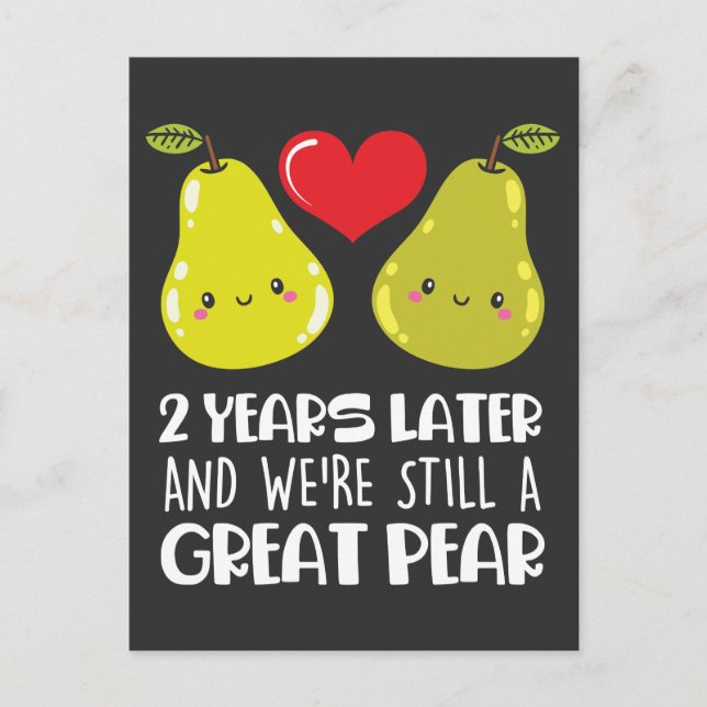 Postal 2.º regalo de aniversario de Boda Pear de pareja c (Anverso)