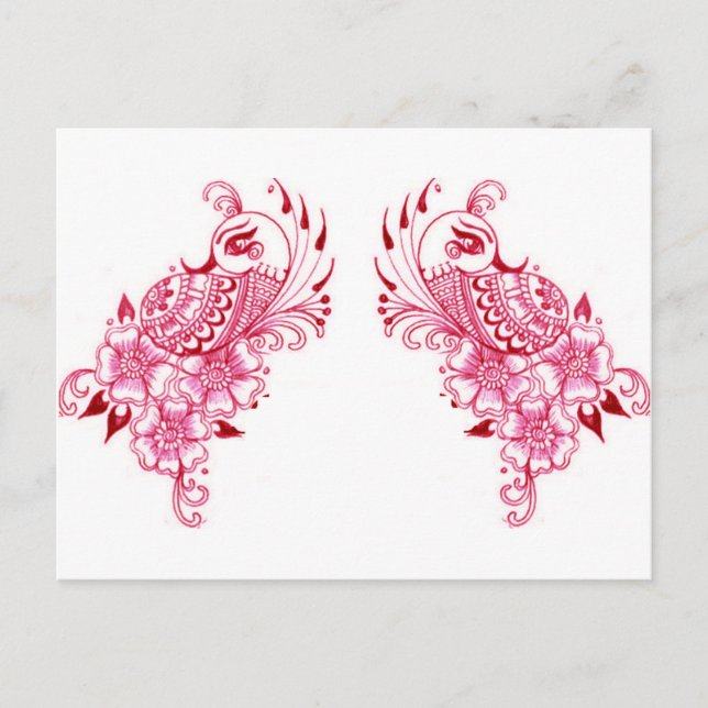 Postal 2 Arte de pavo real Rosa Mehndi Henna (Anverso)