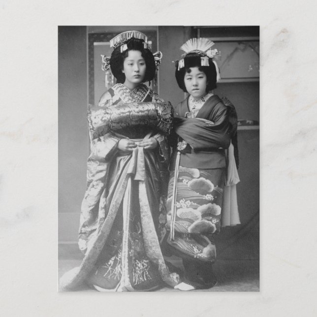 Postal 2 Chicas de Geisha Foto japonesa vintage (Anverso)
