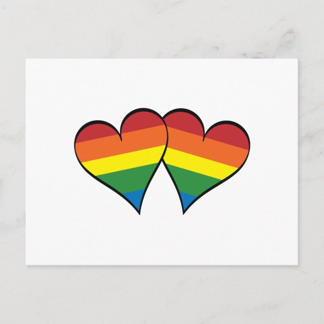 Postal 2 corazones arcoiris (Anverso)