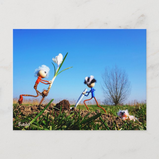 Postal 2 Fubby's die een bol krokus planten. (Anverso)