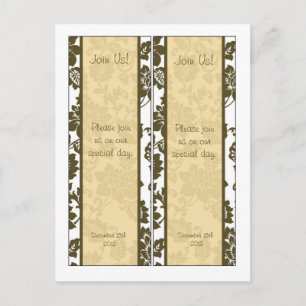 Postal 2 Marcadores de matrimonio de damasco floral marró
