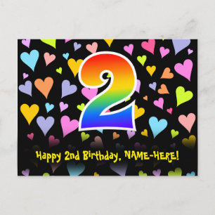 Postal 2do Cumpleaños: Estampado de Corazones Divertidos,