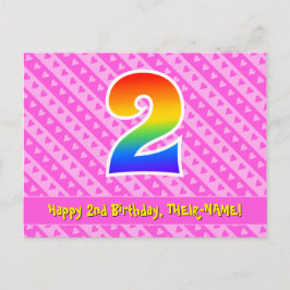 Postal 2do Cumpleaños: Rayas y Corazones Rosados, Arcoíri