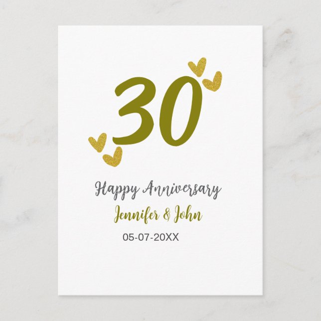 Postal 30º aniversario feliz bodas de oro gris pareja (Anverso)