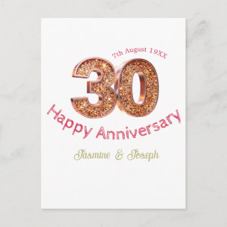 Postal 30º Feliz aniversario Dorado Metálico agregar nomb