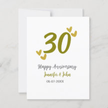 30º feliz aniversario pareja de boda gris dorado