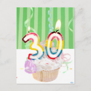 Postal 30.ª tarta de cumpleaños con velas
