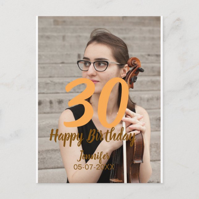 Postal 30.º cumpleaños añadir nombre fecha año foto blanc (Anverso)