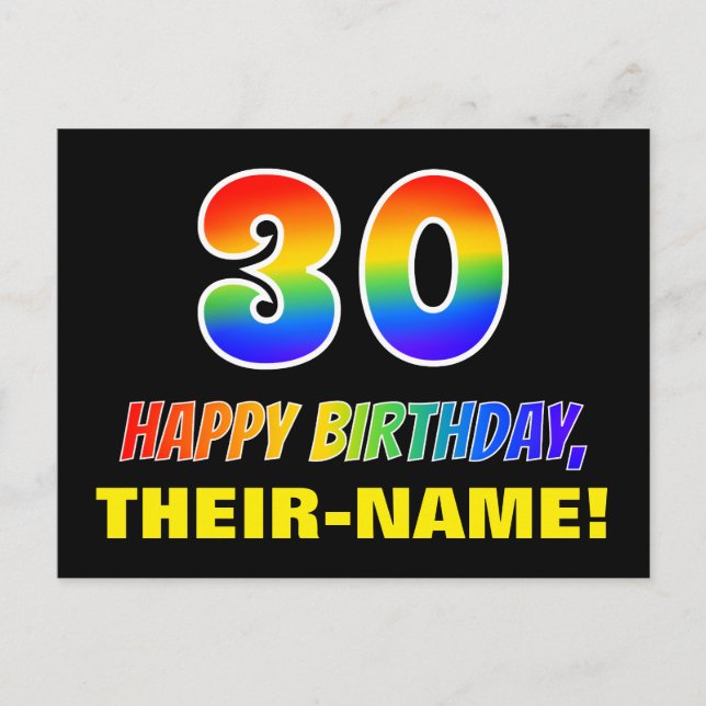 Postal 30.º cumpleaños: audaz, divertido, simple, arcoiri (Anverso)