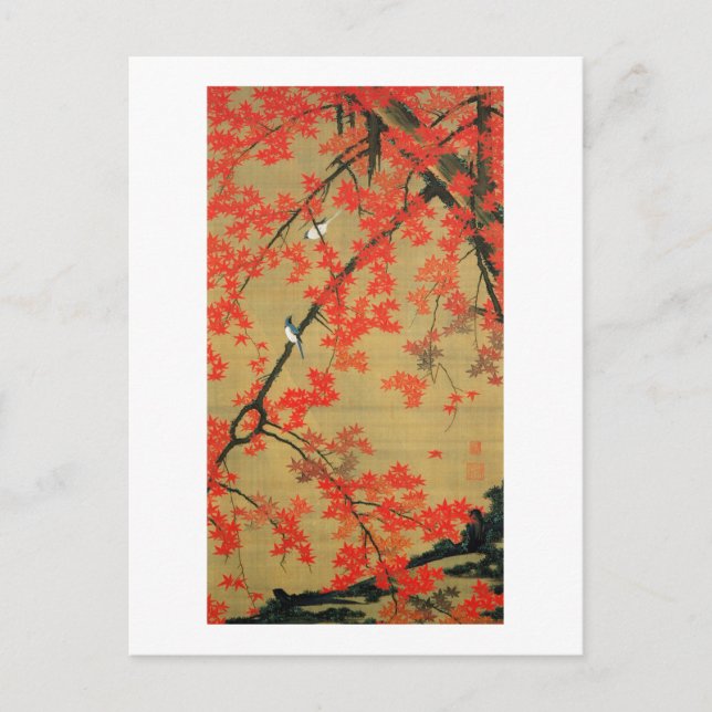 Postal 30. 紅 葉 小 禽 図, 若 Maple y Aves Pequeñas, Jakuchū (Anverso)