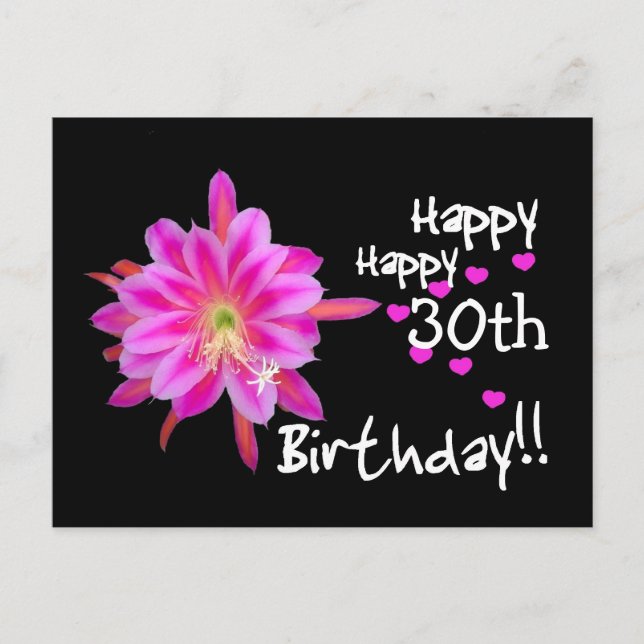 Postal 30 Aniversario - Flor y corazón tropicales rosados (Anverso)
