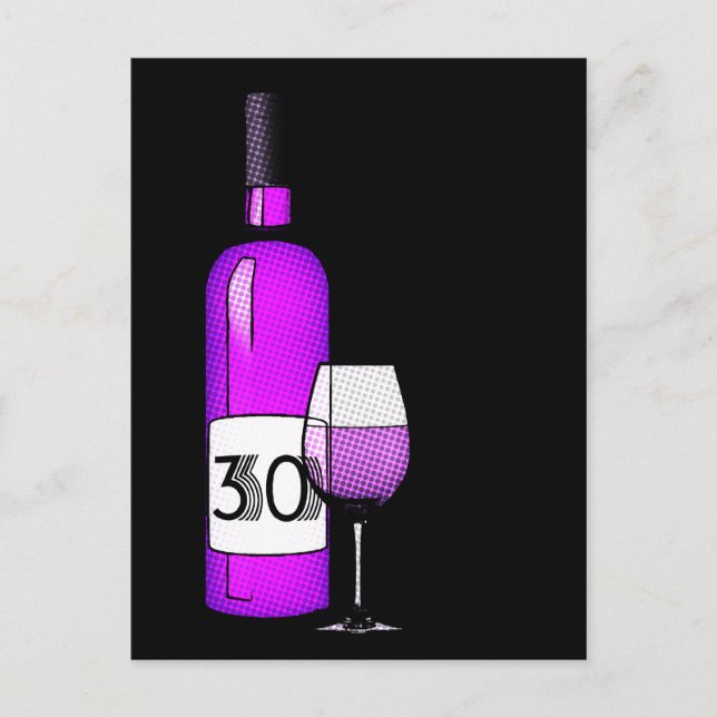 Postal 30 cumpleaños o aniversario : botella de vino y vi (Anverso)