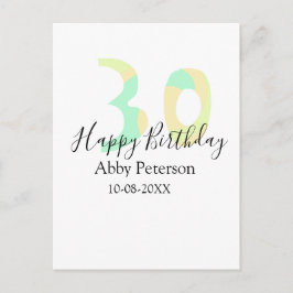 Postal 30th birthday bold letter pastel yellow black retr