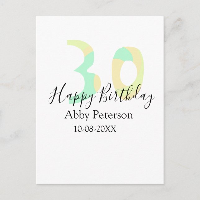 Postal 30th birthday bold letter pastel yellow black retr (Anverso)