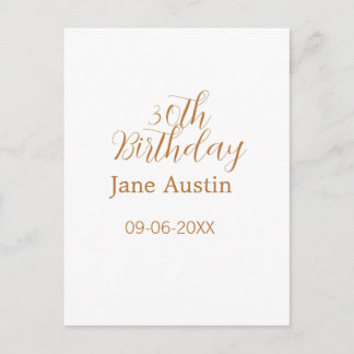 Postal 30th birthday copper brown simple stylish name dat