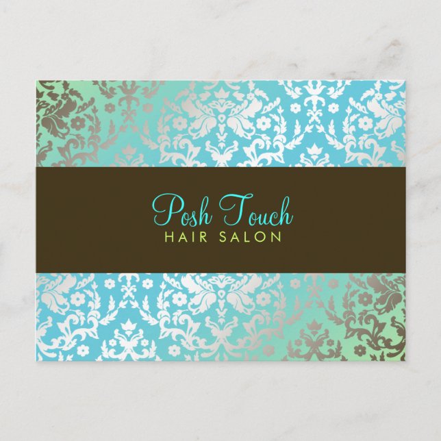 Postal 311 Deslumbrante Damask Turquoise & Lime Postcard (Anverso)