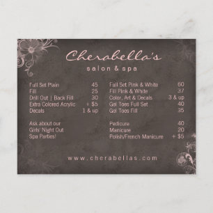 Postal 311 Salon Spa Postcard Floral Folleto rosa