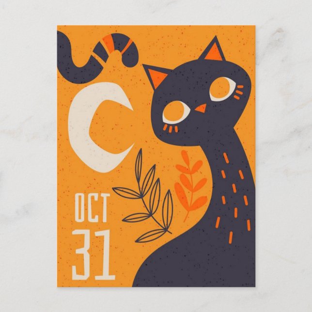 Postal 31 de octubre Gato de Halloween (Anverso)