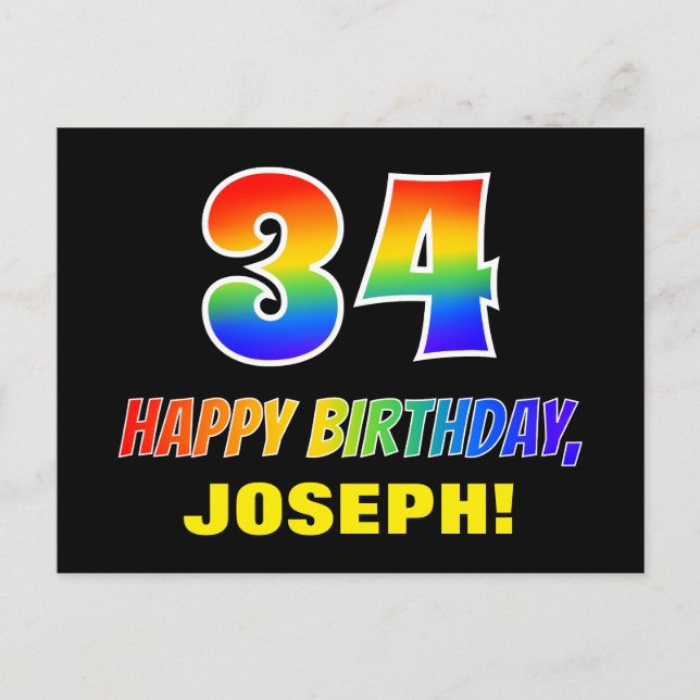 Postal 34º cumpleaños: audaz, divertido, simple, arcoiris (Anverso)