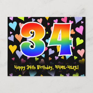 Postal 34º cumpleaños: Patrón de corazones divertidos, ar