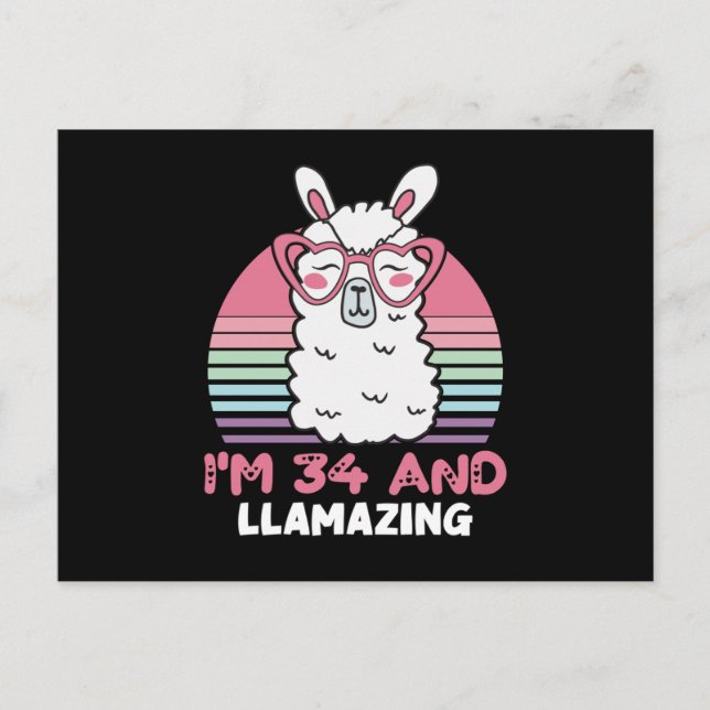 Postal 34 Year Old Bday Llamazing 34th Birthday Llama (Anverso)