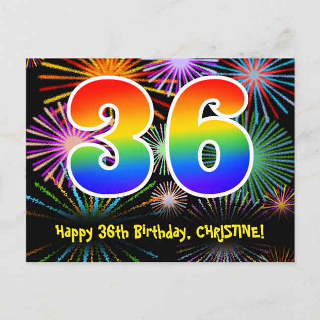 Postal 36º cumpleaños - Patrón de fuegos artificiales div (Anverso)