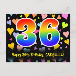 Postal 36 Cumpleaños: Diversión Corazones Patrón, Arcoíri
