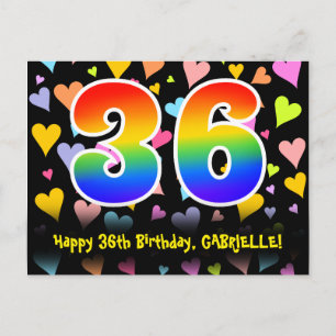 Postal 36 Cumpleaños: Diversión Corazones Patrón, Arcoíri