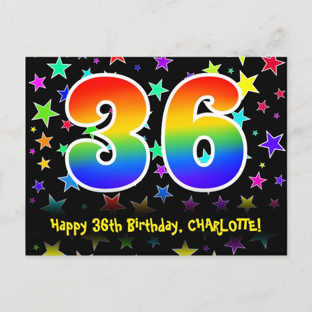 Postal 36 Cumpleaños: Patrón de Estrellas Divertidas, Arc (Anverso)