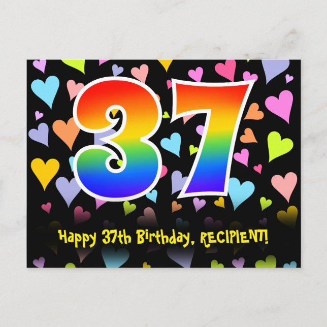 Postal 37 Cumpleaños: Patrón de Corazones Divertidos, Arc (Anverso)