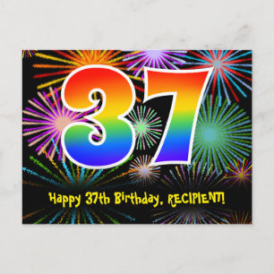Postal 37 cumpleaños – Patrón divertido de fuegos artific