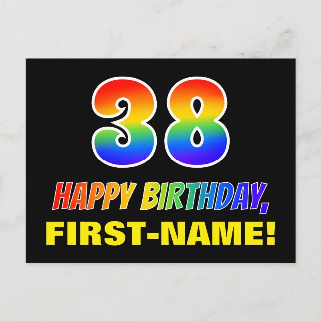 Postal 38º cumpleaños: audaz, divertido, simple, arcoiris (Anverso)