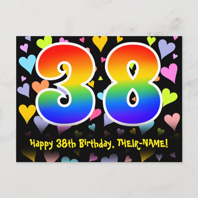 Postal 38º cumpleaños: Patrón de corazones divertidos, ar (Anverso)