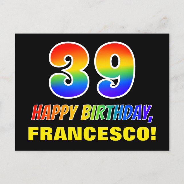 Postal 39º cumpleaños: audaz, divertido, simple, arcoiris (Anverso)