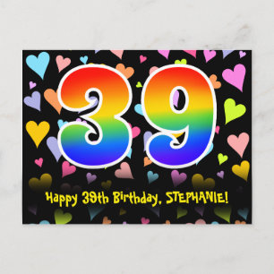Postal 39º cumpleaños: Patrón de corazones divertidos, ar