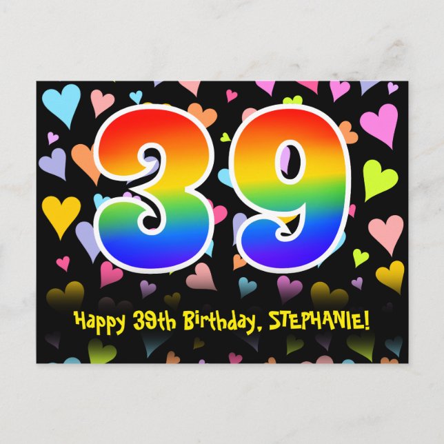 Postal 39º cumpleaños: Patrón de corazones divertidos, ar (Anverso)