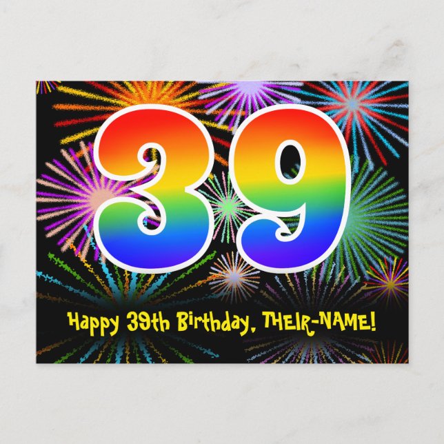 Postal 39º cumpleaños - Patrón de fuegos artificiales div (Anverso)