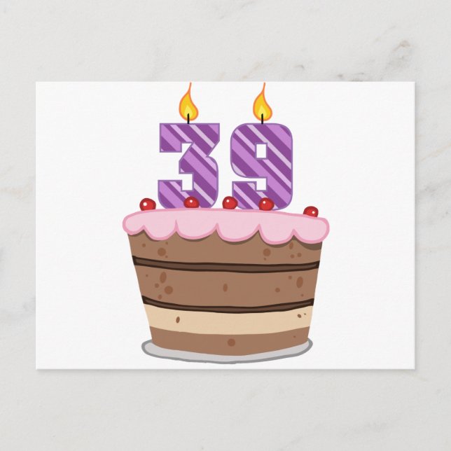 Postal 39 años en el pastel de cumpleaños (Anverso)