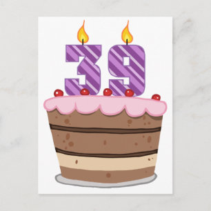 Postal 39 años en el pastel de cumpleaños