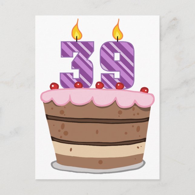 Postal 39 años en el pastel de cumpleaños (Anverso)