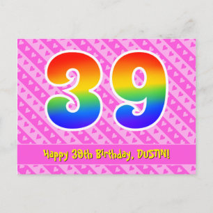 Postal 39 cumpleaños: Rayas rosadas y corazones, Arcoíris