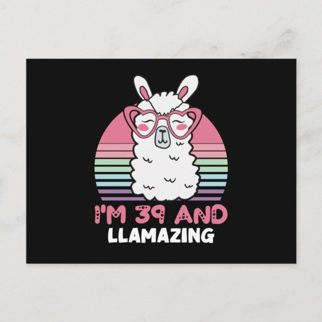 Postal 39 Year Old Bday Llamazing 39th Birthday Llama (Anverso)