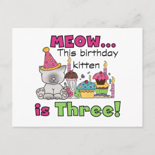 Postal 3.ª camiseta y regalo de cumpleaños para gatitos