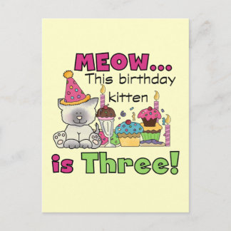 Postal 3.ª camiseta y regalo de cumpleaños para gatitos