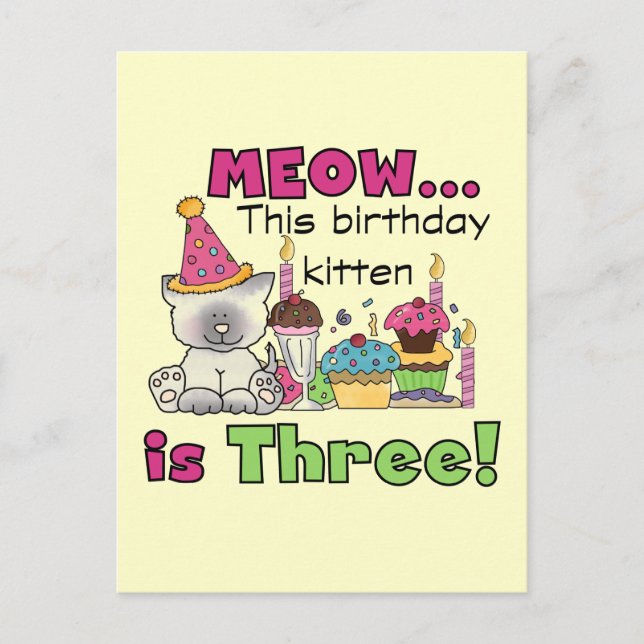 Postal 3.ª camiseta y regalo de cumpleaños para gatitos (Anverso)