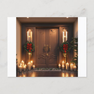 Postal 3.ª imponente puerta doble Navidad velas engrave