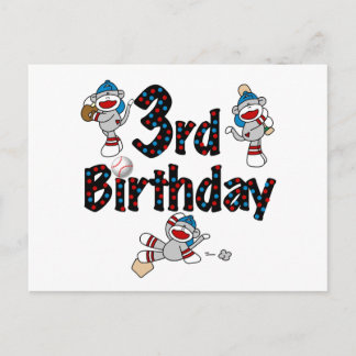 Postal 3.ᵉʳ cumpleaños del Béisbol de los monos Sock